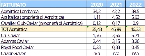 tabella fatturato 2020 al 2022